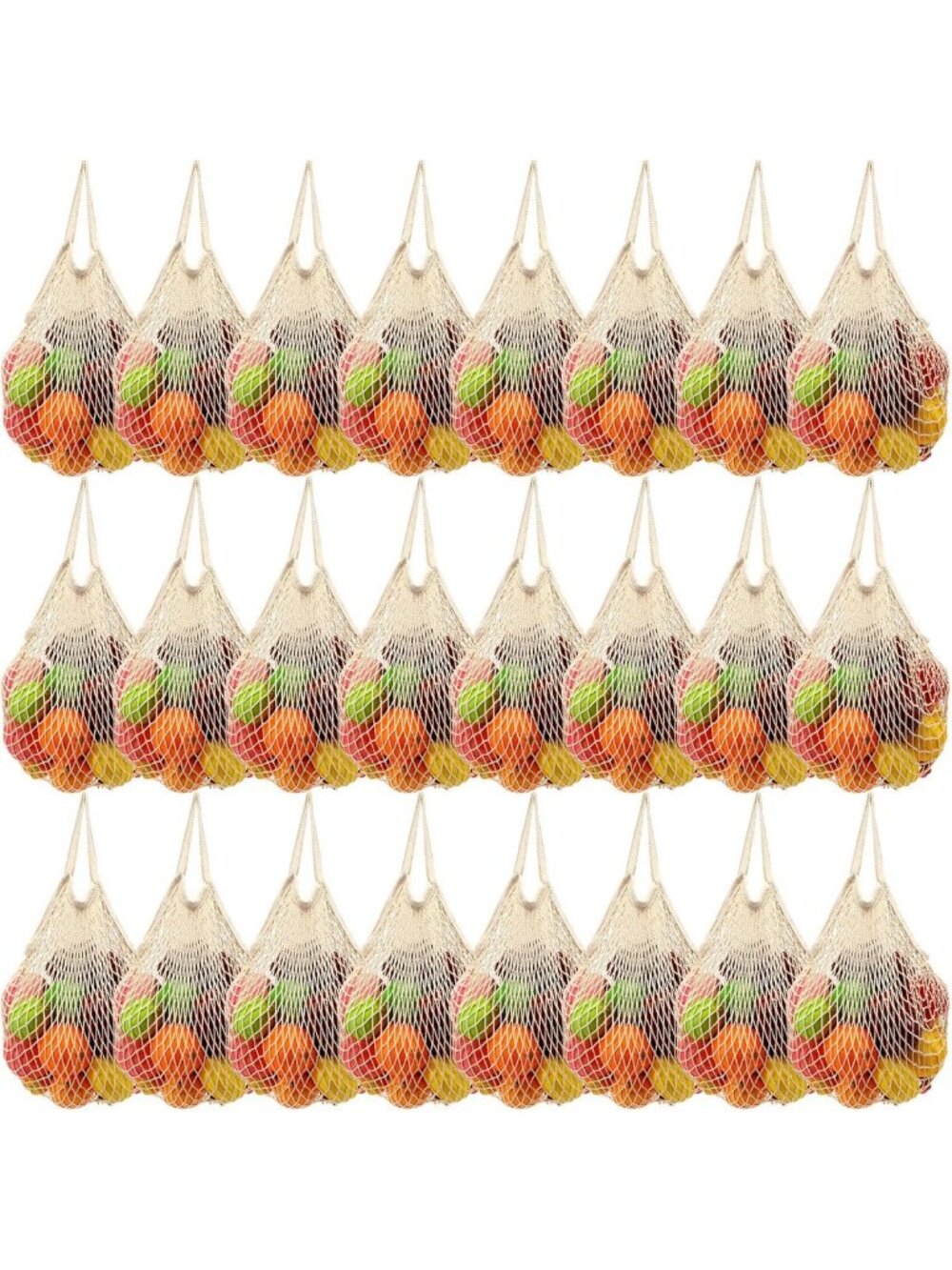 24 Pcs Beige Reusable Cotton Mesh Grocery Bags for Farmers Market & Shopping